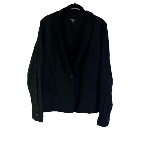 Eileen Fisher Black Viscose Nylon Single Button Blazer Jacket - Picture 1 of 7